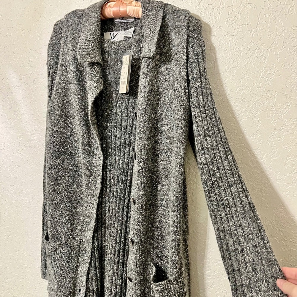 VTG MAGGIE LAWRENCE Womens 14/16 Gray Speckled Knit‎ Button Vest Dress Set